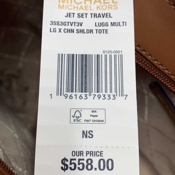 MICHAEL KORS LARGE X CHAIN SHOULDER TOTE BAG LUGGAGE / BROWN MULTI COLOR - Picture 16 of 16